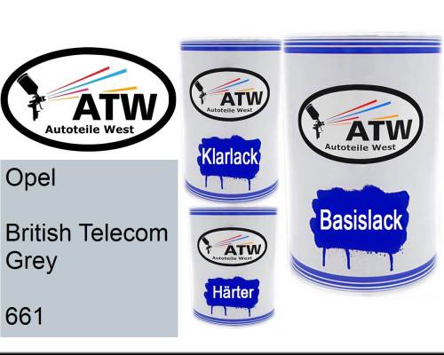 Opel, British Telecom Grey, 661: 500ml Lackdose + 500ml Klarlack + 250ml Härter - Set, von ATW Autoteile West.